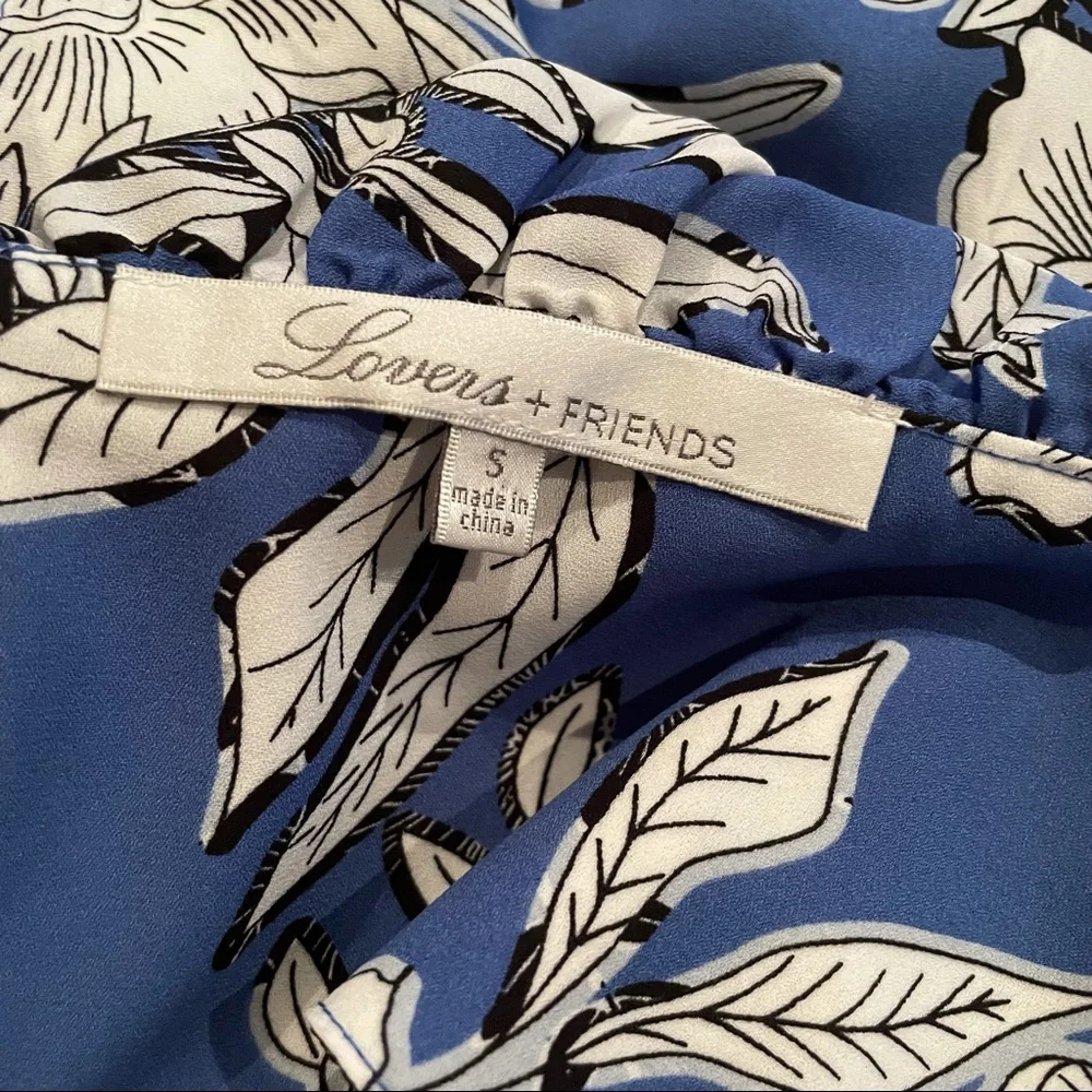 LOVERS + FRIENDS Floral Off the Shoulder Top Blue White Small - Picture 3 of 5